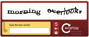 CAPTCHA antigo com duas palavras distorcidas e campo para digitar o texto
