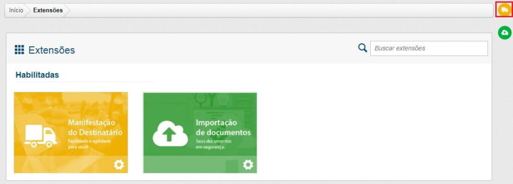 Painel de extensões habilitadas do InvoiCy, com o atalho de acesso em destaque
