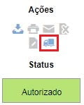 Detalhe dos ícones de ações da manifestação e do status Autorizado em verde