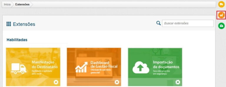 Painel de extensões habilitadas do InvoiCy, com o atalho do dashboard em destaque