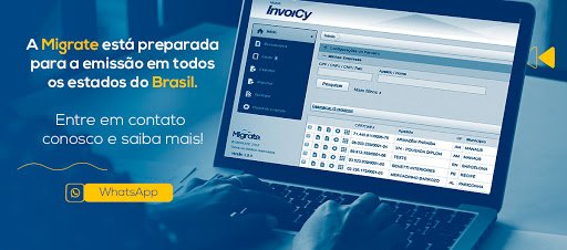 Banner da Migrate sobre emissão em todos os estados do Brasil, com botão de contato por WhatsApp
