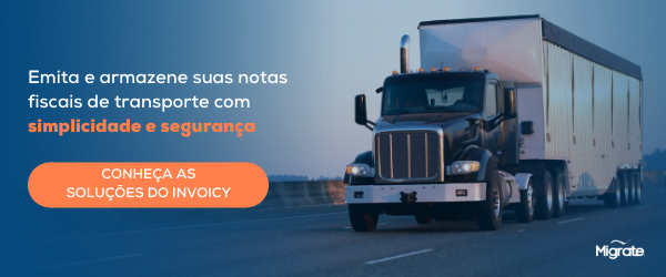 Banner com caminhão em estrada e a mensagem de emitir e armazenar notas fiscais de transporte com simplicidade e segurança